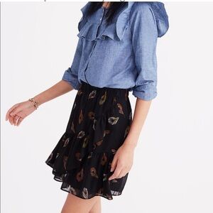 Madewell Black Feather Print Skirt- Size 4